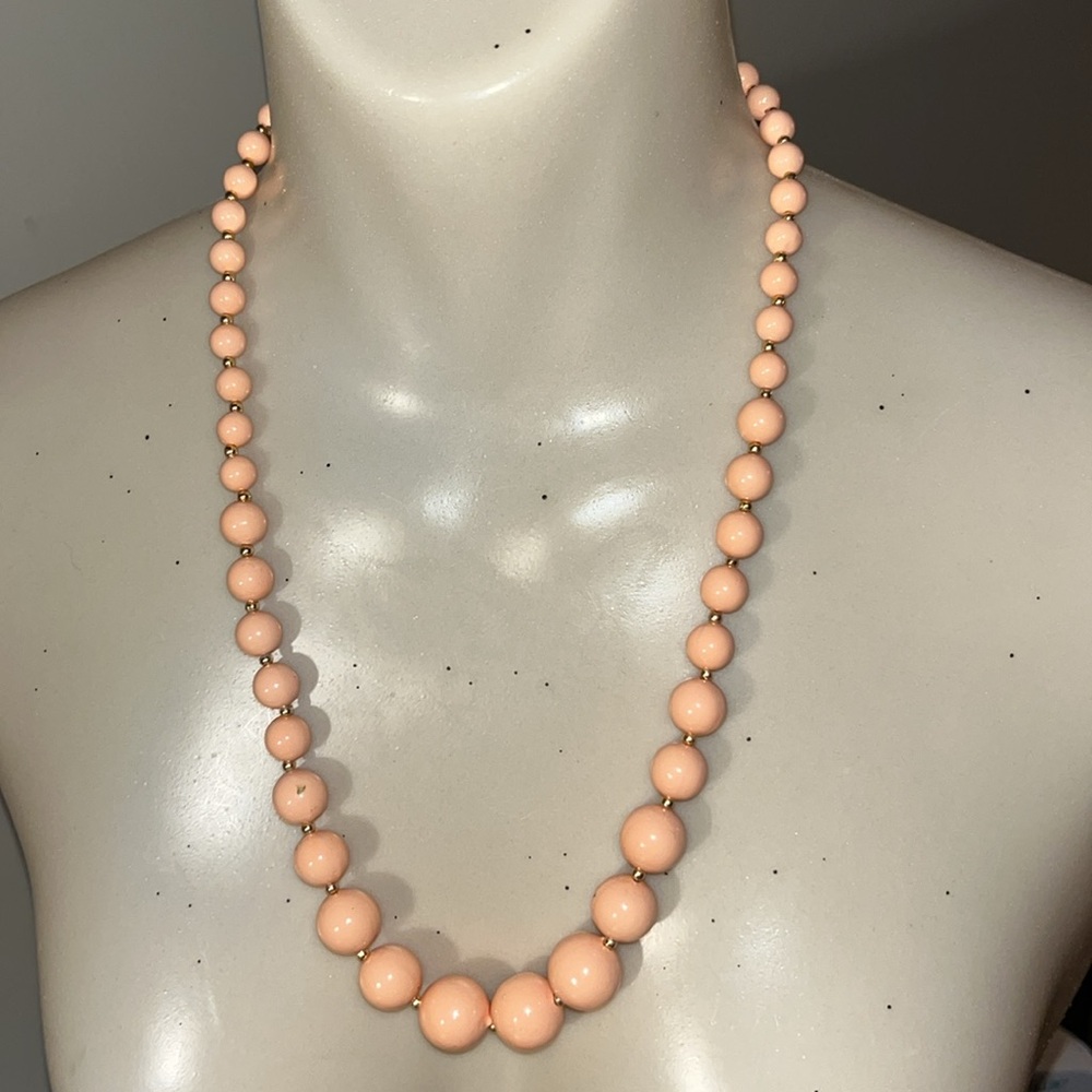 Peach Color Beaded Necklace with Gold Accents